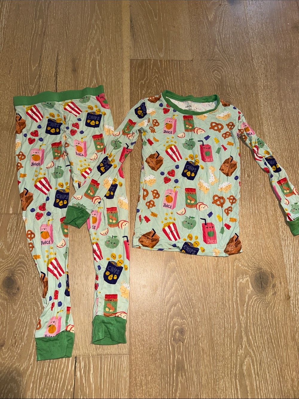 Little Sleepies Kids Snack-Print Green Trim Pajama Set
